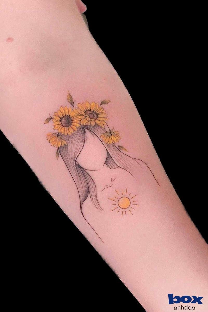 hình xăm bắp tay nữ hoa hướng dương