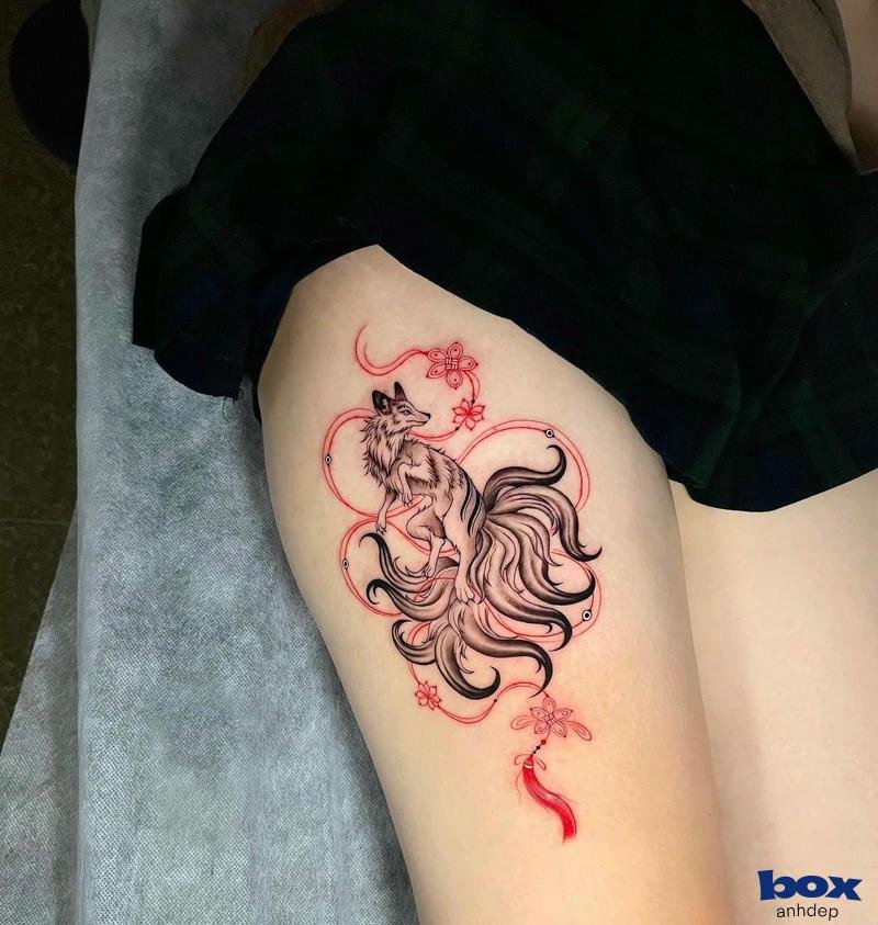 hình xăm chân nữ hồ ly