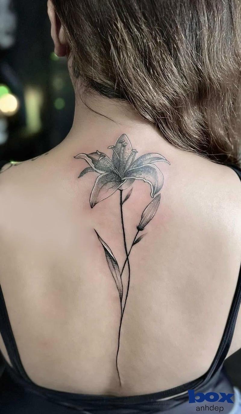 hình xăm dọc sống lưng nữ hình hoa