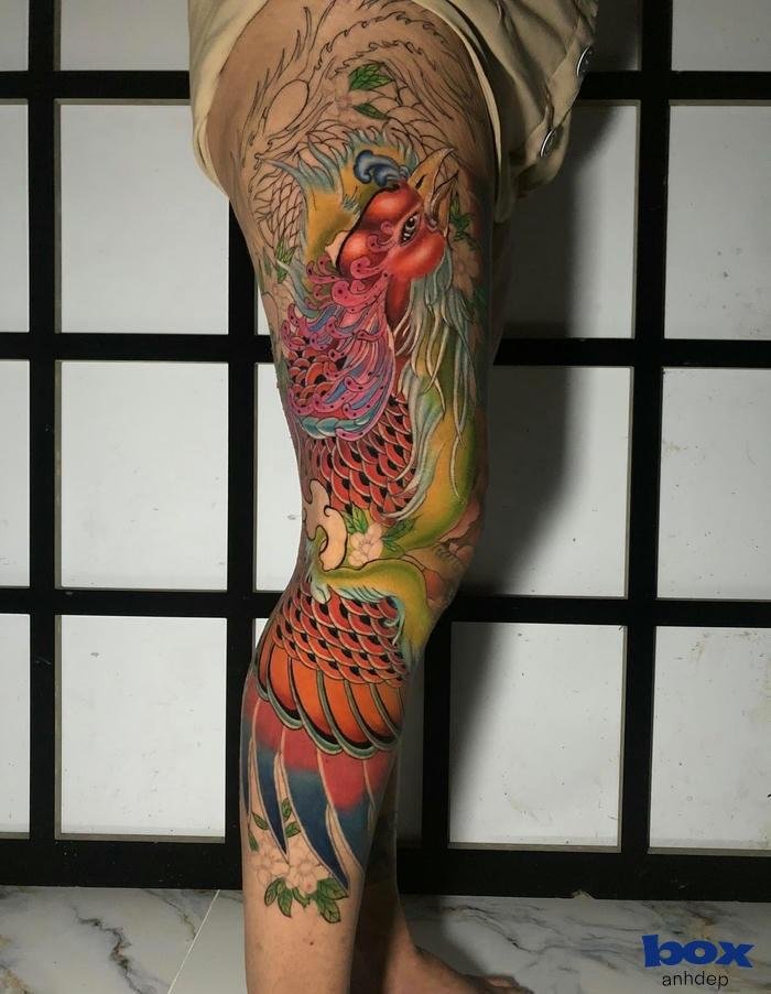 hình xăm phượng hoàng cho nam full chân