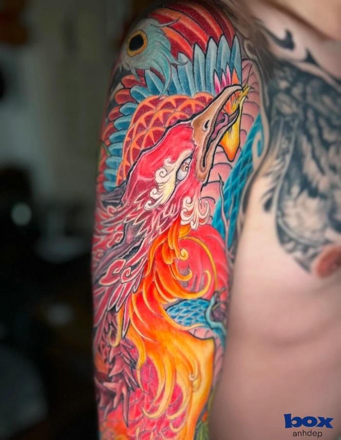 hình xăm phượng hoàng cho nam màu mè