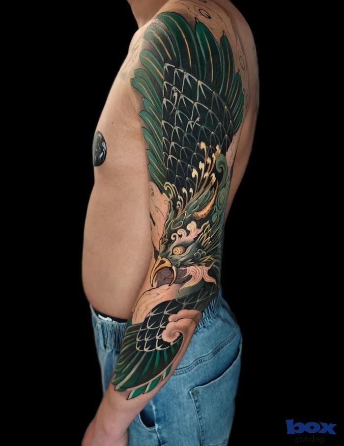 hình xăm phượng hoàng cho nam một màu