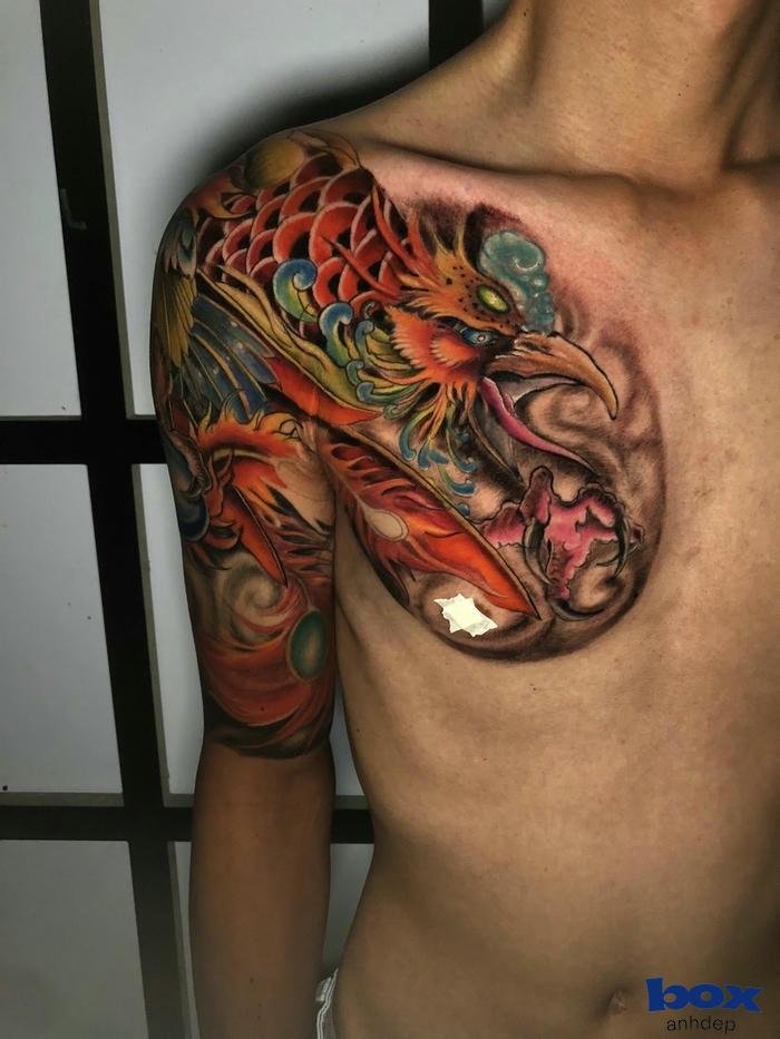 hình xăm phượng hoàng cho nam ngực