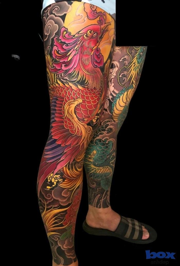 hình xăm phượng hoàng cho nam nhiều màu