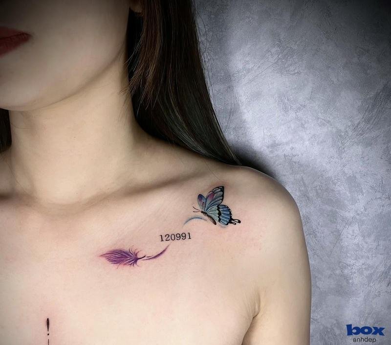 hình xăm vai nữ màu sắc